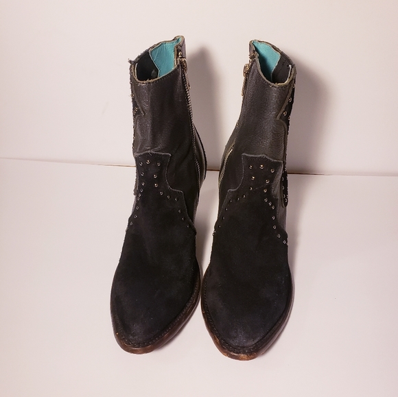 Corral Black Suede & Leather Studded Booties - Picture 2 of 10